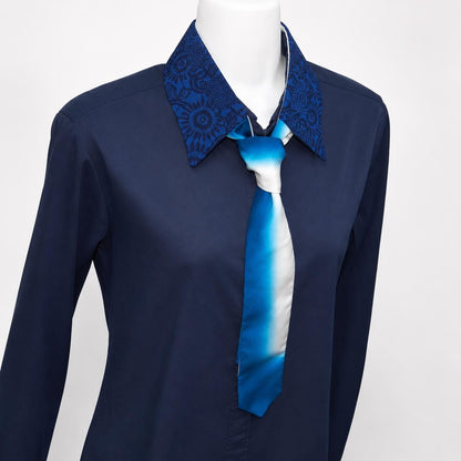 Vintage Komon Silk Detachable Collar Tie — Indigo 本藍 Kiku-Karakusa 菊唐草文