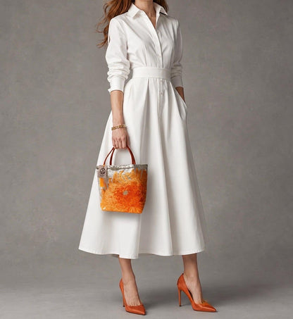 Rangiku 乱菊 Chrysanthemum Vintage Obi Silk Tote in Orange Silver