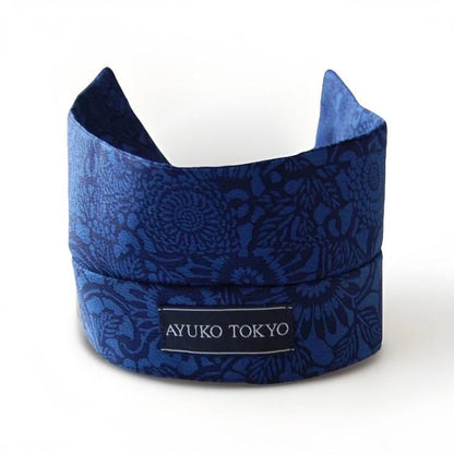Vintage Kimono Silk Detachable Collar Tie — Indigo 本藍 Kiku-Karakusa 菊唐草