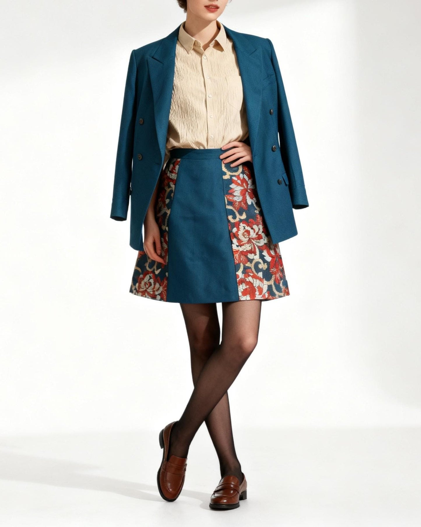 Vintage Obi A-Line Mini Skirt in Teal Orange Ran-giku