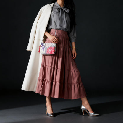 Vintage Fukuro Obi Shoulder Bag — Peony & Purple Flowing Line Silk