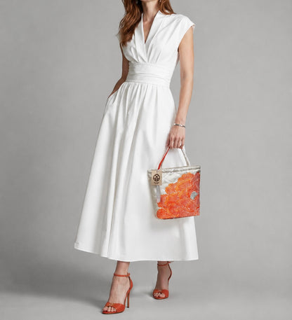 Vintage Fukuro Obi Mini Tote Bag — Orange Peony on Silver Silk
