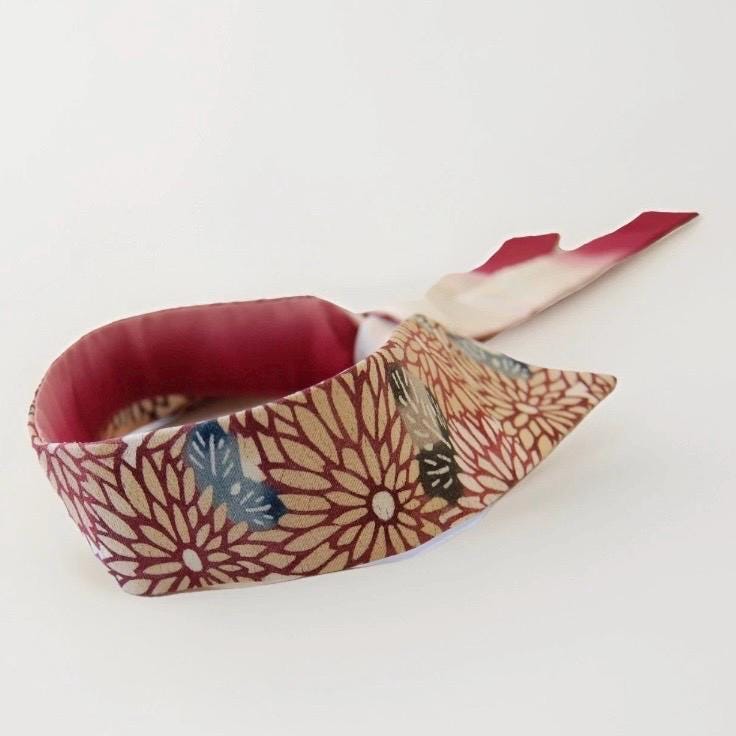 Vintage Komon Silk Detachable Collar Tie — Kiku-Zukushi Chrysanthemum Motif 菊尽くし