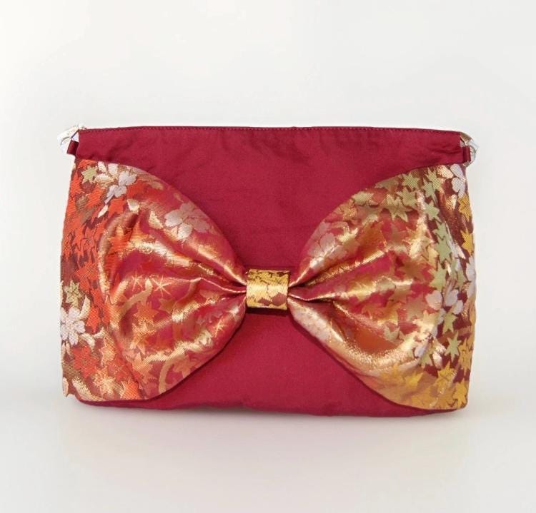 Vintage Fukuro Obi 2-Way Bow Bag — Red & Gold Autumn SilkProduct
