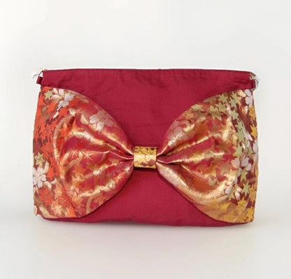 Vintage Fukuro Obi 2-Way Bow Bag — Red & Gold Autumn SilkProduct