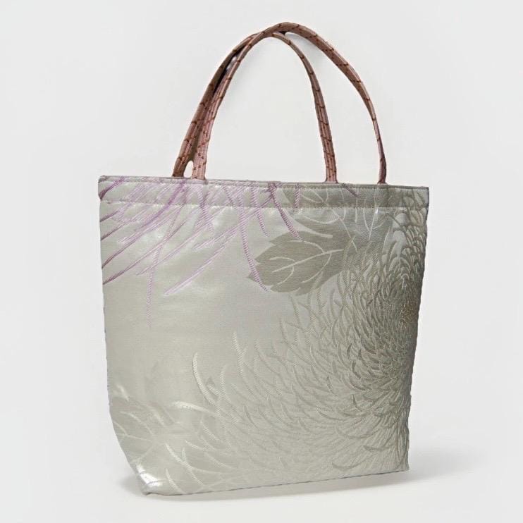 Rangiku 乱菊 Chrysanthemum Vintage Obi Silk Tote in Lilac Silver