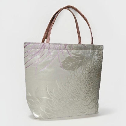 Rangiku 乱菊 Chrysanthemum Vintage Obi Silk Tote in Lilac Silver