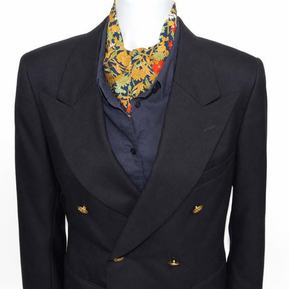 Vintage Komon Kimono Silk Cravat — Botanical Chrysanthemum & Maple 草花文