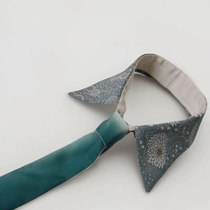 Vintage Komon Silk Detachable Collar Tie — Blue-Grey Kiku-Karakusa 菊唐草