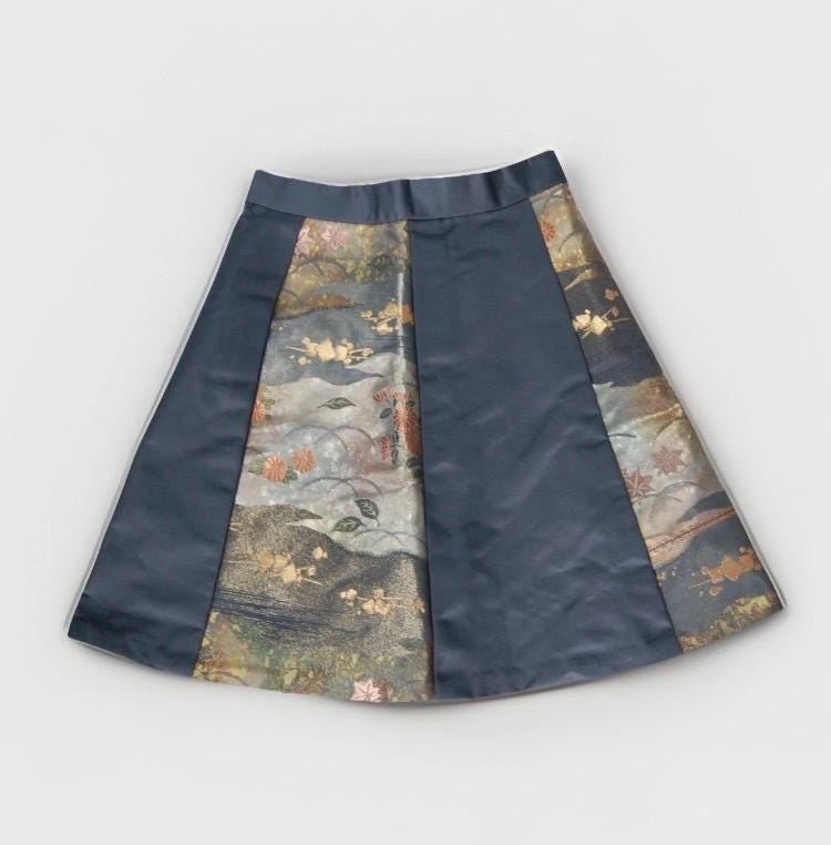 Design Sample — Vintage Obi A-Line Mini Skirt in Smoky Navy Landscape