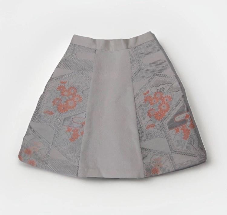 Design Sample — Vintage Obi A-Line Mini Skirt in Pale Silver Floral
