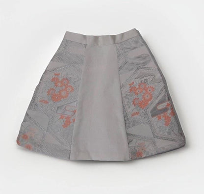 Design Sample — Vintage Obi A-Line Mini Skirt in Pale Silver Floral