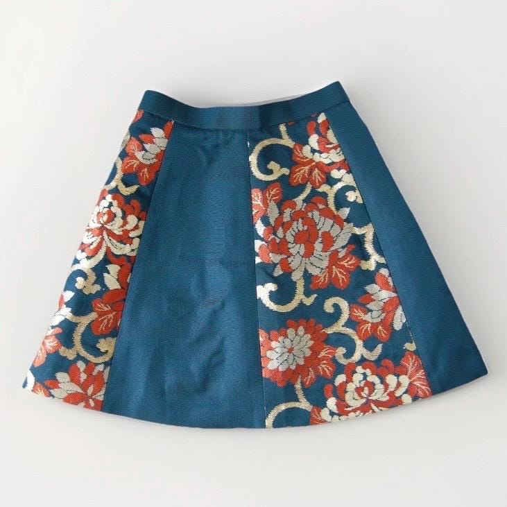 Vintage Obi A-Line Mini Skirt in Teal Orange Ran-giku