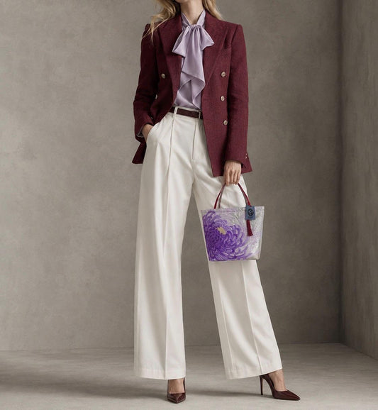Rangiku 乱菊 Chrysanthemum Vintage Obi Silk Tote in Purple Silver