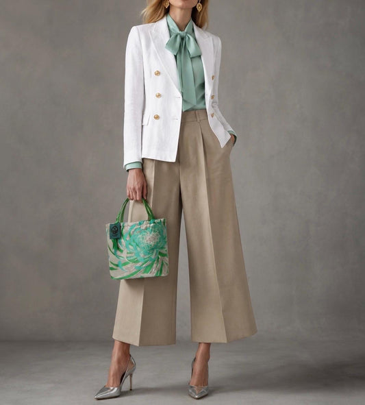 Rangiku 乱菊 Chrysanthemum Vintage Obi Silk Tote in Mint Silver