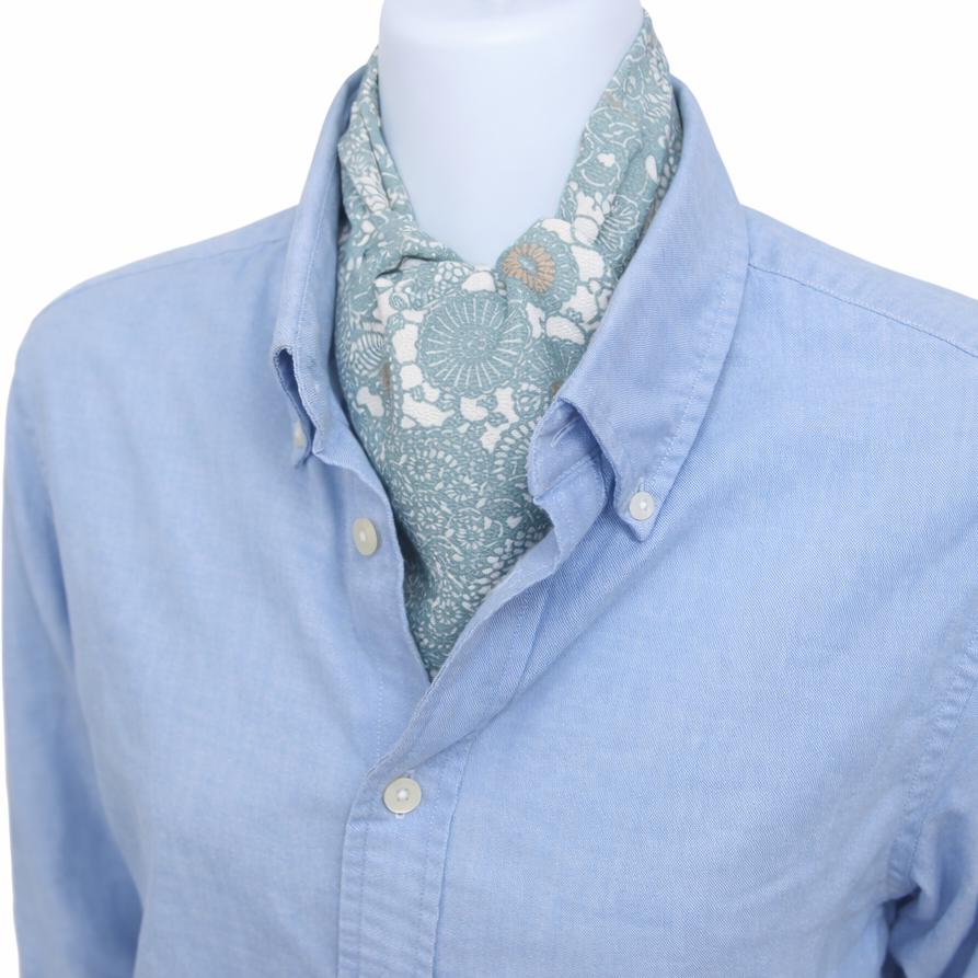 Vintage Komon Kimono Silk Cravat — Pale Celadon Kiku-Karakusa 菊唐草文