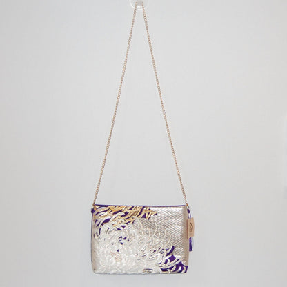 Vintage Fukuro Obi Shoulder Bag — Silver Ran-Giku Chrysanthemum Silk