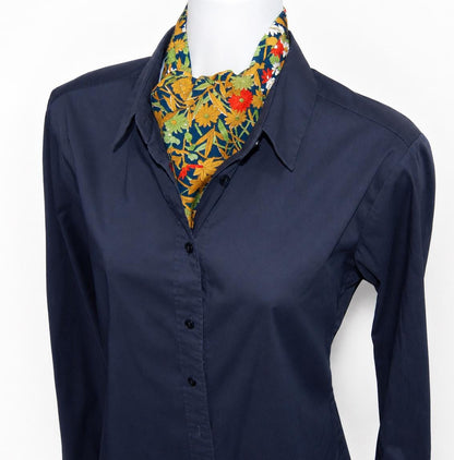 Vintage Komon Kimono Silk Cravat — Botanical Chrysanthemum & Maple 草花文