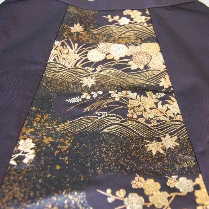 Vintage Obi Silk A-Line Mini Skirt in Dark Gold Floral