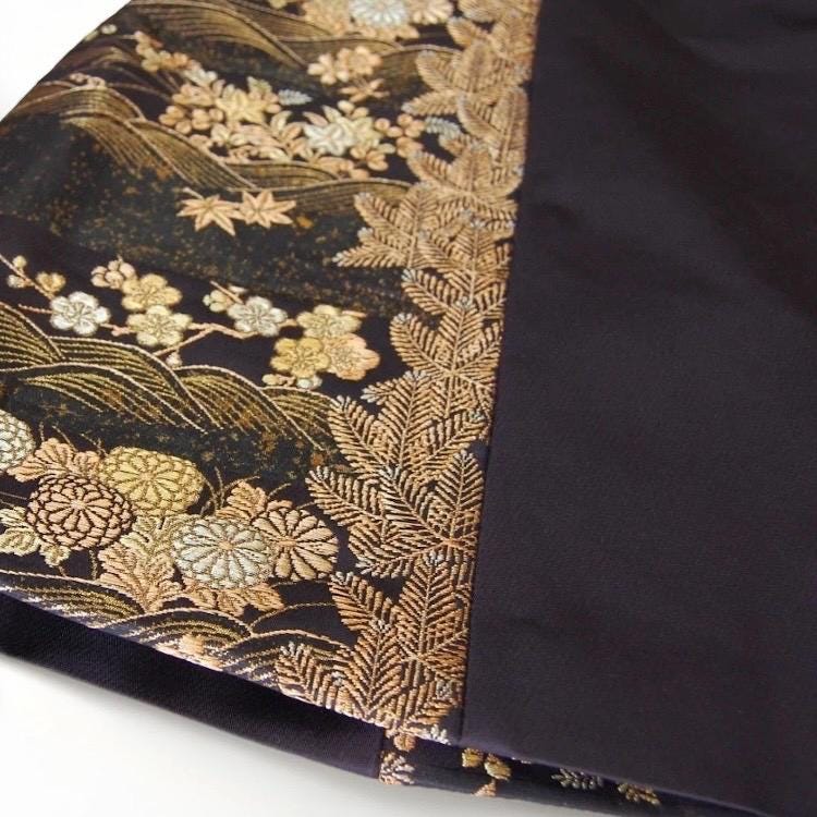 Vintage Obi Silk A-Line Mini Skirt in Dark Gold Floral