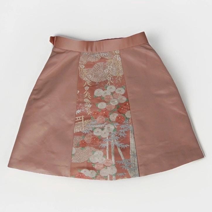 Vintage Obi Silk A-Line Mini Skirt in Dusty Rose Floral