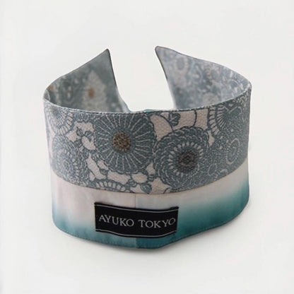Vintage Komon Silk Detachable Collar Tie — Blue-Grey Kiku-Karakusa 菊唐草