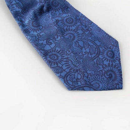 Vintage Indigo Komon Kimono Silk Cravat — Kiku-Karakusa Motif 菊唐草文