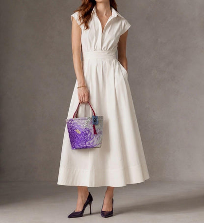 Rangiku 乱菊 Chrysanthemum Vintage Obi Silk Tote in Purple Silver