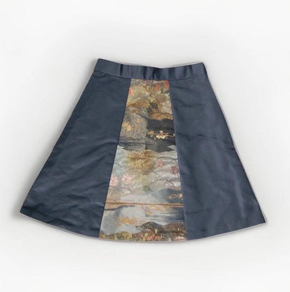 Design Sample — Vintage Obi A-Line Mini Skirt in Smoky Navy Landscape