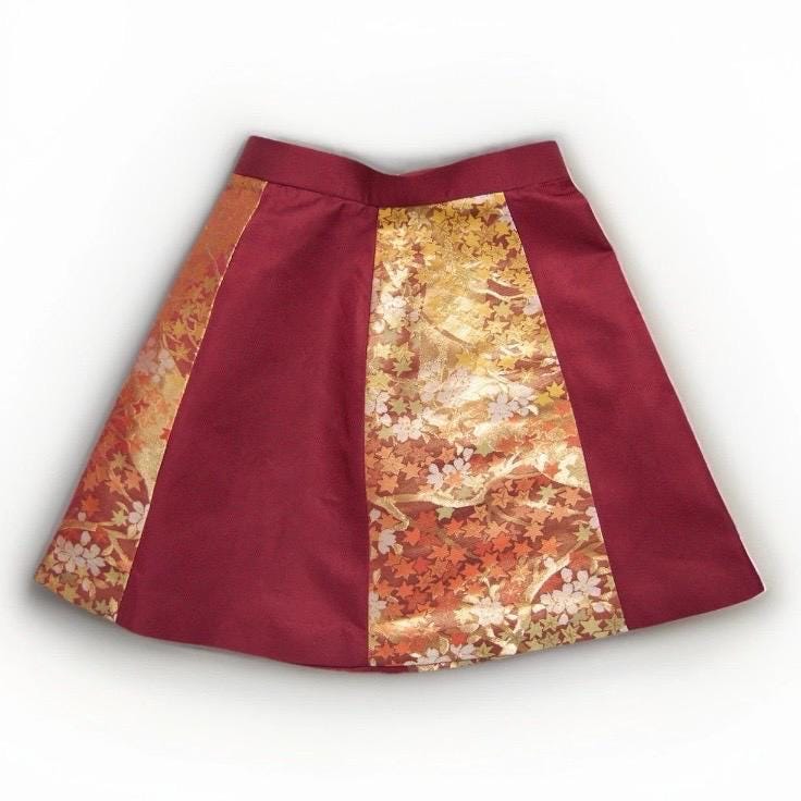 Vintage Obi Silk A-Line Mini Skirt in Wine Red Floral