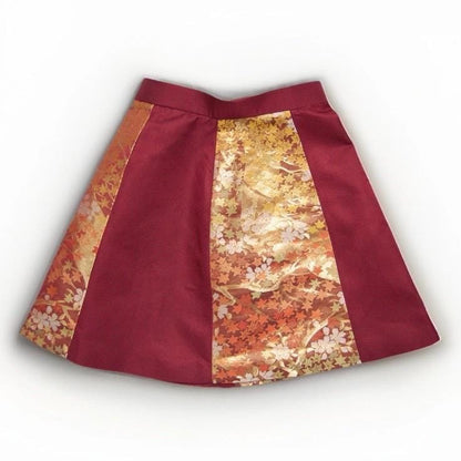 Vintage Obi Silk A-Line Mini Skirt in Wine Red Floral