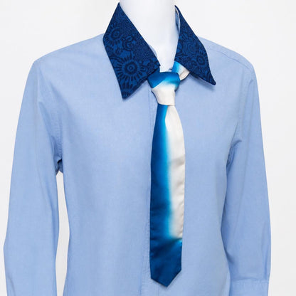 Vintage Komon Silk Detachable Collar Tie — Indigo 本藍 Kiku-Karakusa 菊唐草文