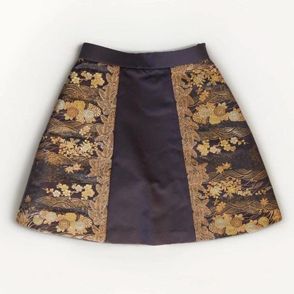 Vintage Obi Silk A-Line Mini Skirt in Dark Gold Floral