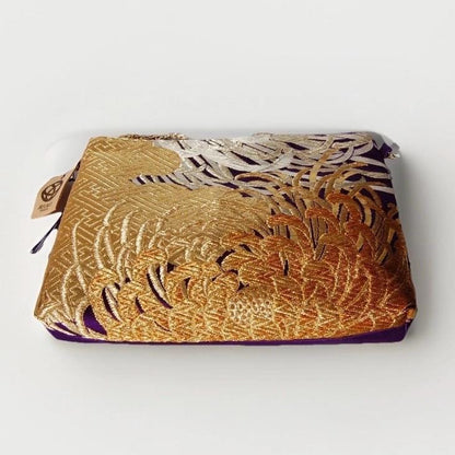 Vintage Fukuro Obi Shoulder Bag — Gold Ran-Giku Chrysanthemum on Purple Silk