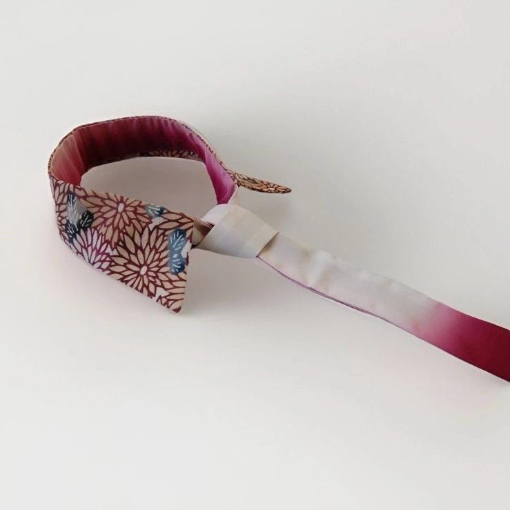 Vintage Komon Silk Detachable Collar Tie — Kiku-Zukushi Chrysanthemum Motif 菊尽くし