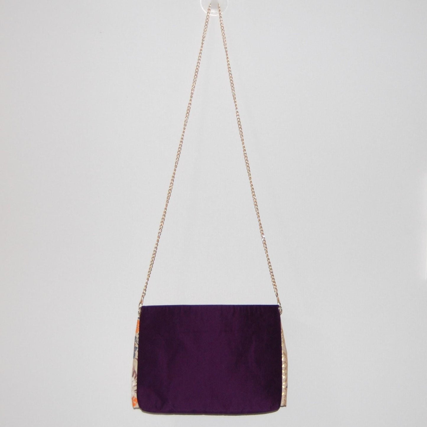 Vintage Fukuro Obi 2-Way Bow Bag — Deep Purple & Floral Silk