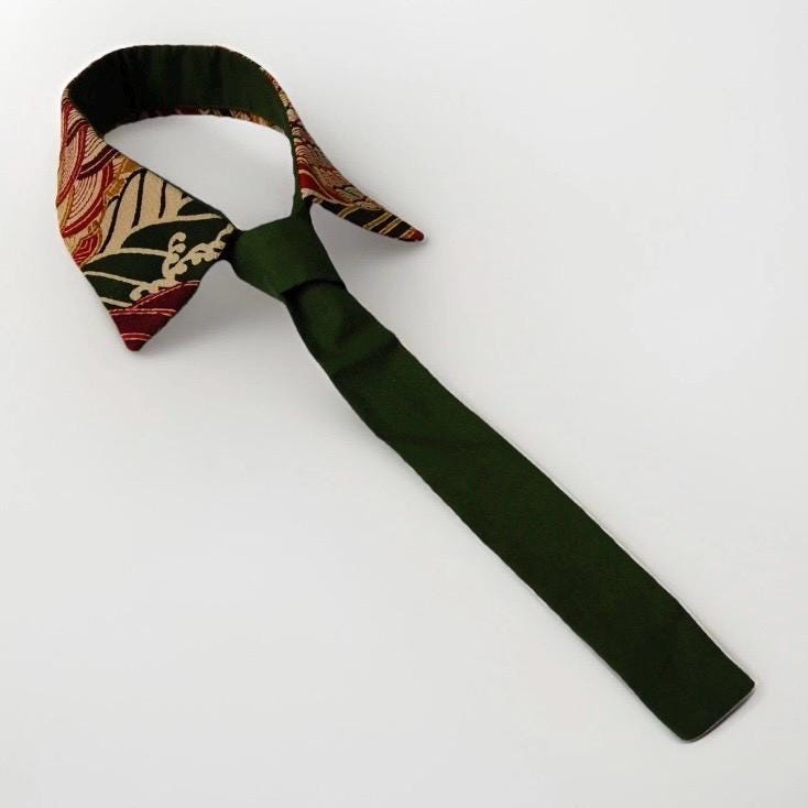 Vintage Obi Silk Detachable Collar Tie — Standing Waves & Arrow Feather Motifs 矢羽根立波文