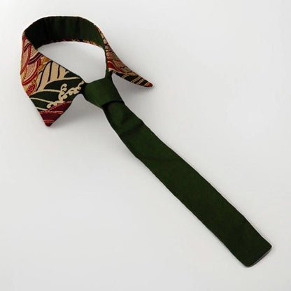 Vintage Obi Silk Detachable Collar Tie — Standing Waves & Arrow Feather Motifs 矢羽根立波文
