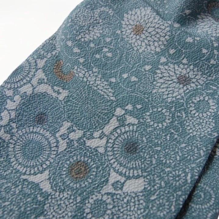 Vintage Komon Kimono Silk Cravat — Pale Celadon Kiku-Karakusa 菊唐草文