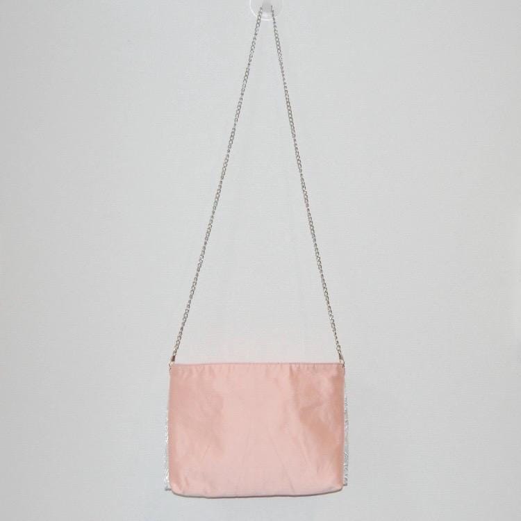 Vintage Fukuro Obi 2-Way Bow Bag — Peach Pink & Silver Silk