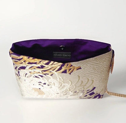 Vintage Fukuro Obi Shoulder Bag — Silver Ran-Giku Chrysanthemum Silk