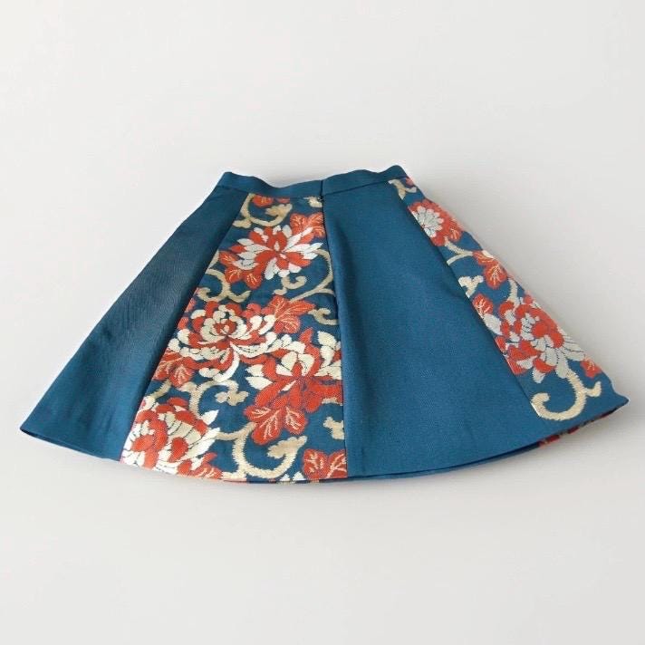 Vintage Obi A-Line Mini Skirt in Teal Orange Ran-giku