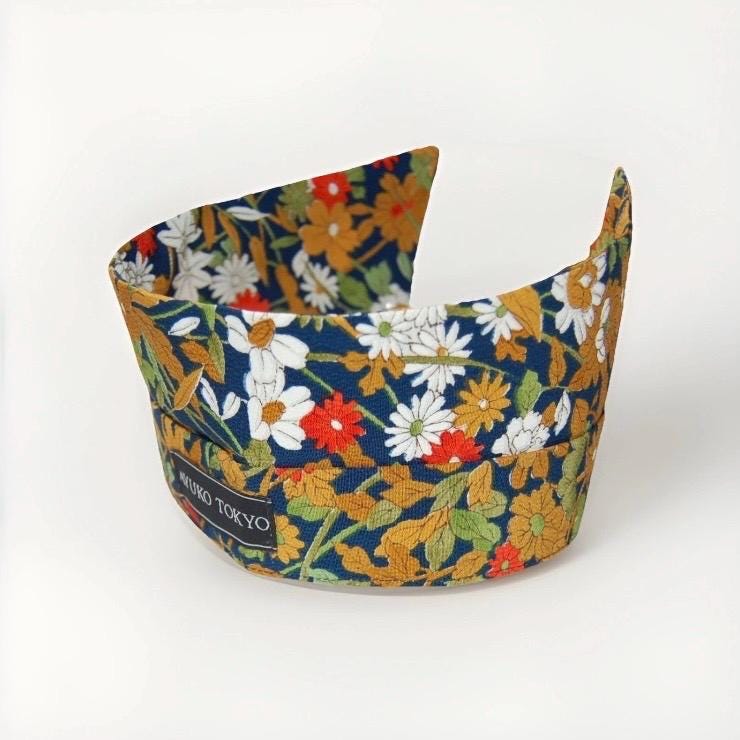 Vintage Komon Silk Detachable Collar Tie — Navy Botanical Floral 草花文