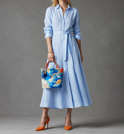 Vintage Fukuro Obi Mini Tote Bag — Aqua Blue Peony on Silver Silk