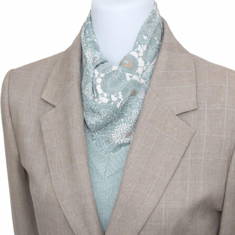 Vintage Komon Kimono Silk Cravat — Pale Celadon Kiku-Karakusa 菊唐草文