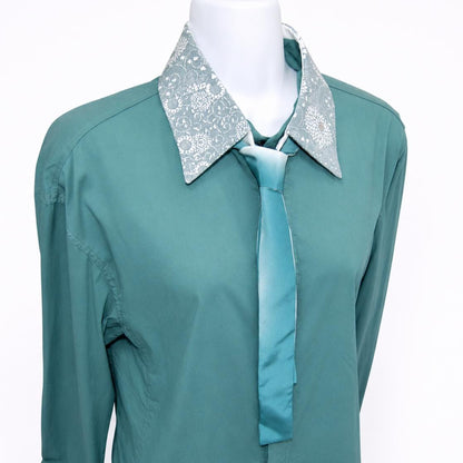 Vintage Komon Silk Detachable Collar Tie — Blue-Grey Kiku-Karakusa 菊唐草