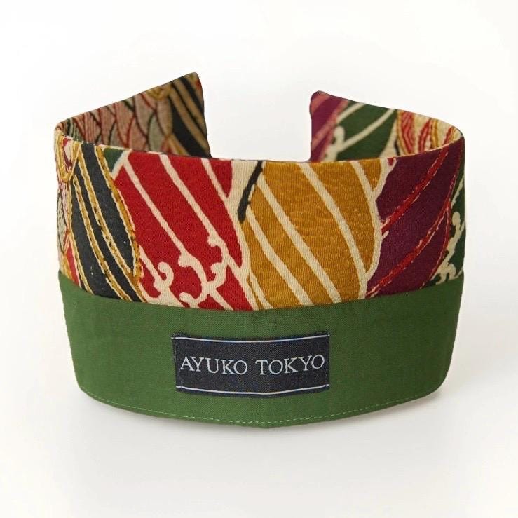 Vintage Obi Silk Detachable Collar Tie — Standing Waves & Arrow Feather Motifs 矢羽根立波文