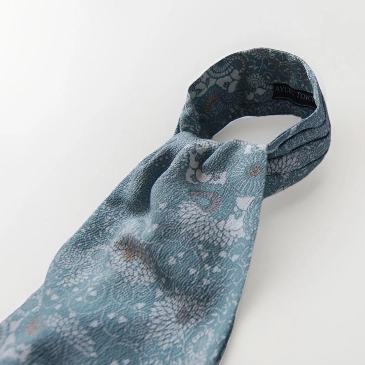 Vintage Komon Kimono Silk Cravat — Pale Celadon Kiku-Karakusa 菊唐草文