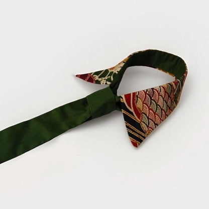 Vintage Obi Silk Detachable Collar Tie — Standing Waves & Arrow Feather Motifs 矢羽根立波文