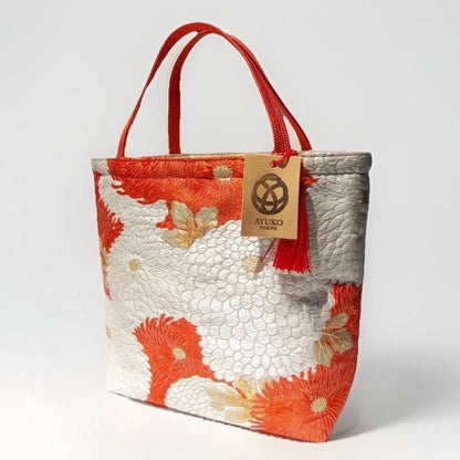 Kiku-zukushi 菊尽くし Vintage Obi Silk Tote in Crimson White